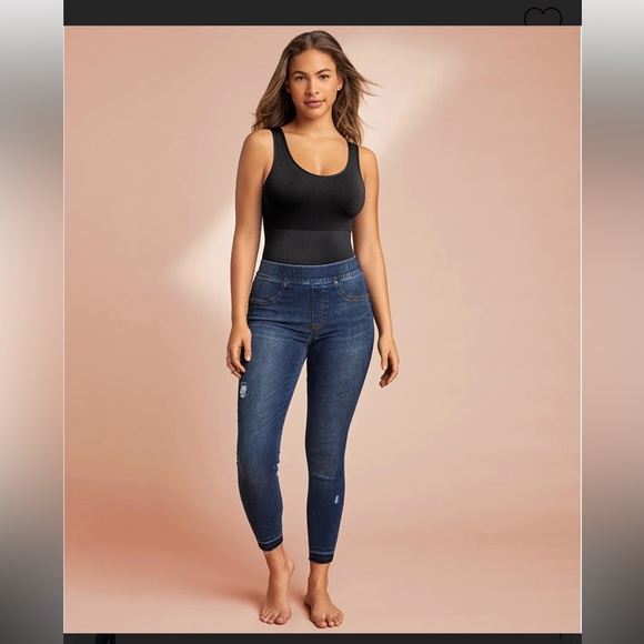Spanx Distressed Ankle Skinny Jeans (Medium Wash) - Picture 1 of 12